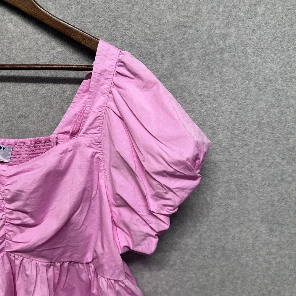Old Navy Puff Sleeve Pink Smocked Baby Doll Swing Blouse Top Boho Peasant Sz XXL